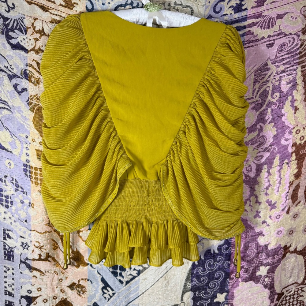 Chartreuse Gold Unique Beaded Whimsy Fairy Bohemian Chic Women's Top Size M - Picture 16 of 16